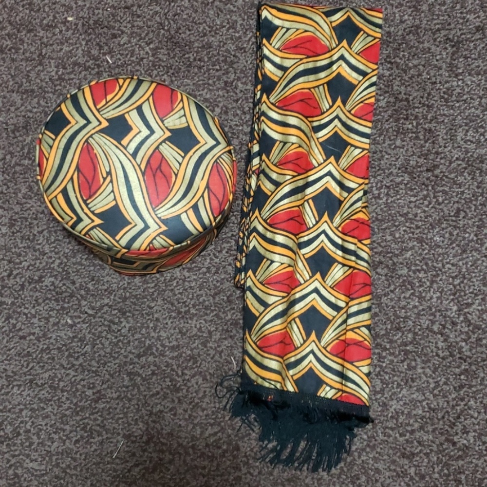 Vintage Kente Hat and Scarf(60in)